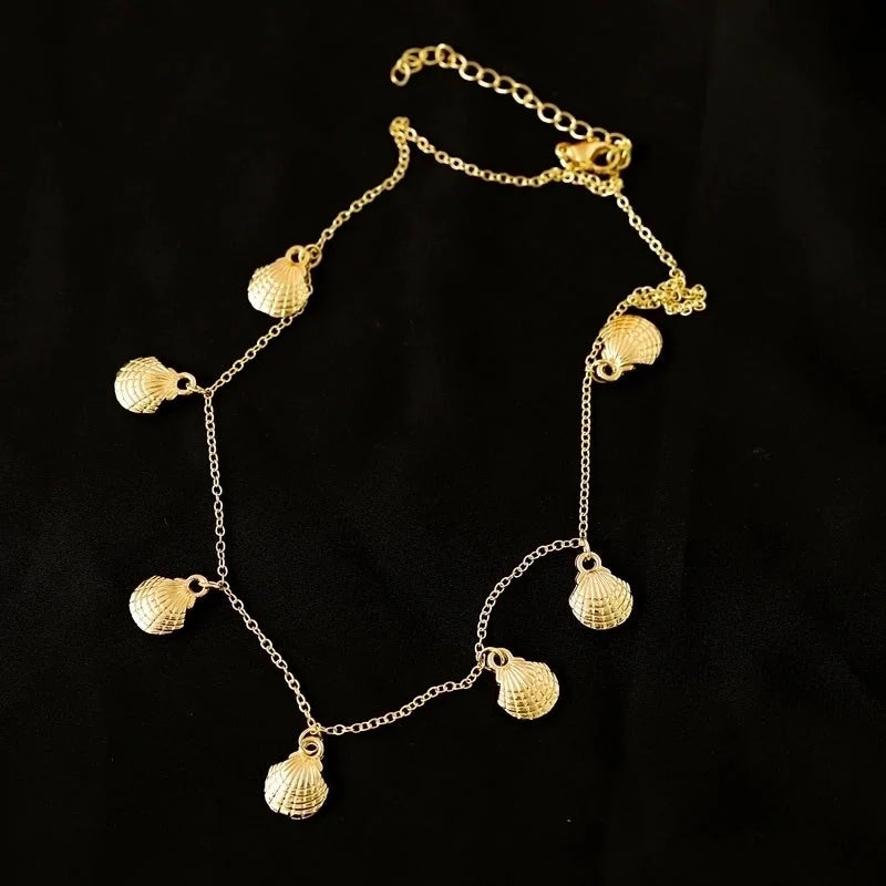 Vacation Marine Style Beach Shell 304 Stainless Steel 14K Gold Plated Chain Choker