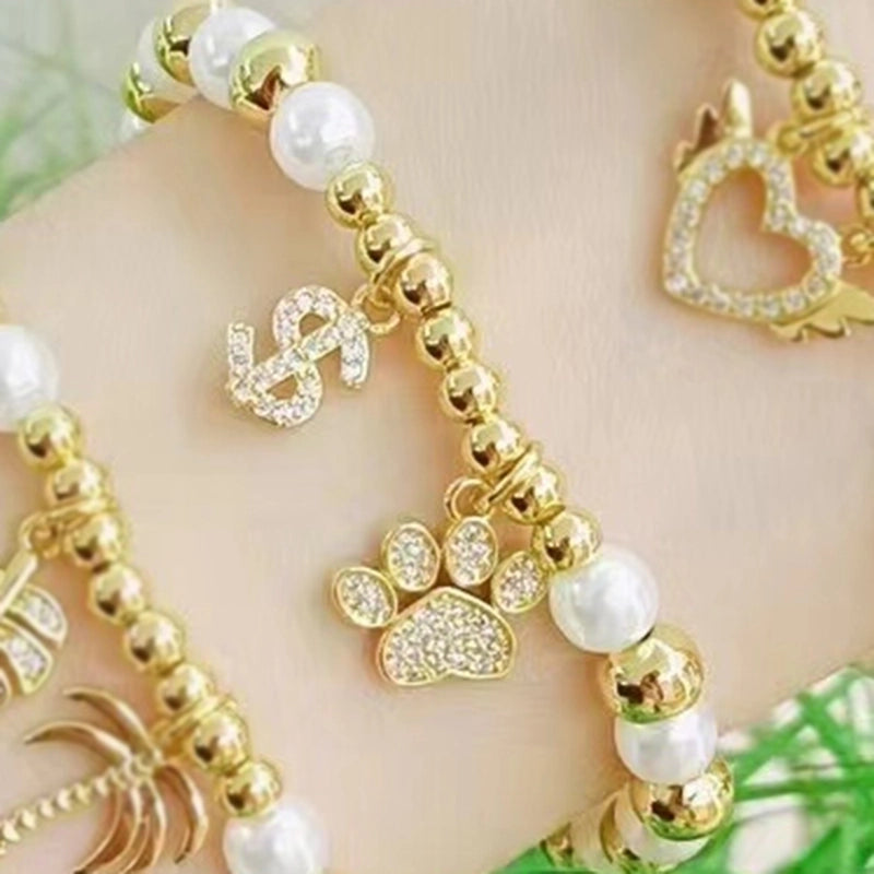 Casual Vacation Minimalist Human Heart Shape Footprint Copper Zircon 18K Gold Plated Beaded Plating Inlay Bracelets