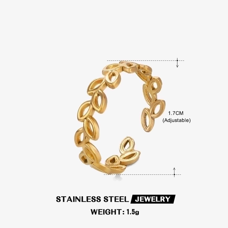 304 Stainless Steel 18K Gold Plated Minimalist Plating Leaves Open Rings