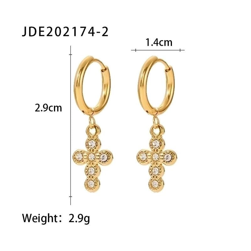Fashion Cross Inlay 304 Stainless Steel Artificial Pearls Zircon Earrings