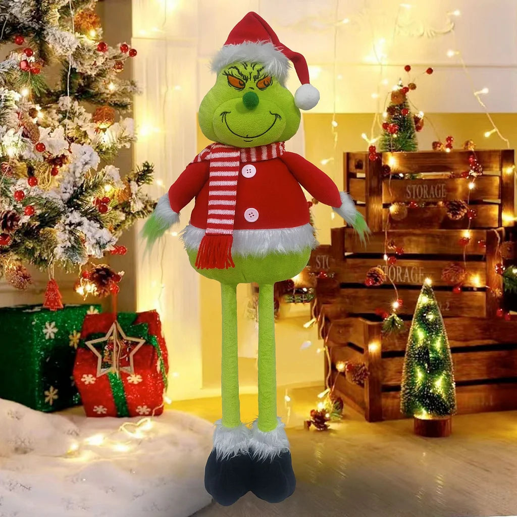 Christmas Stretchable Standing Figure Grinch Christmas Costume Green Furry Elf Ornament
