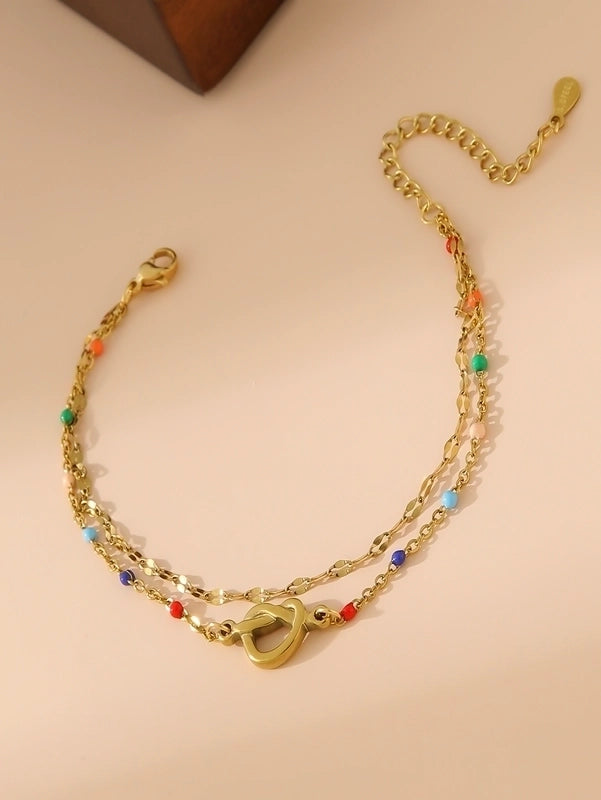 Casual IG Style Cross Heart Shape 304 Stainless Steel 18K Gold Plated Resin Stainless Steel Bracelets In Bulk