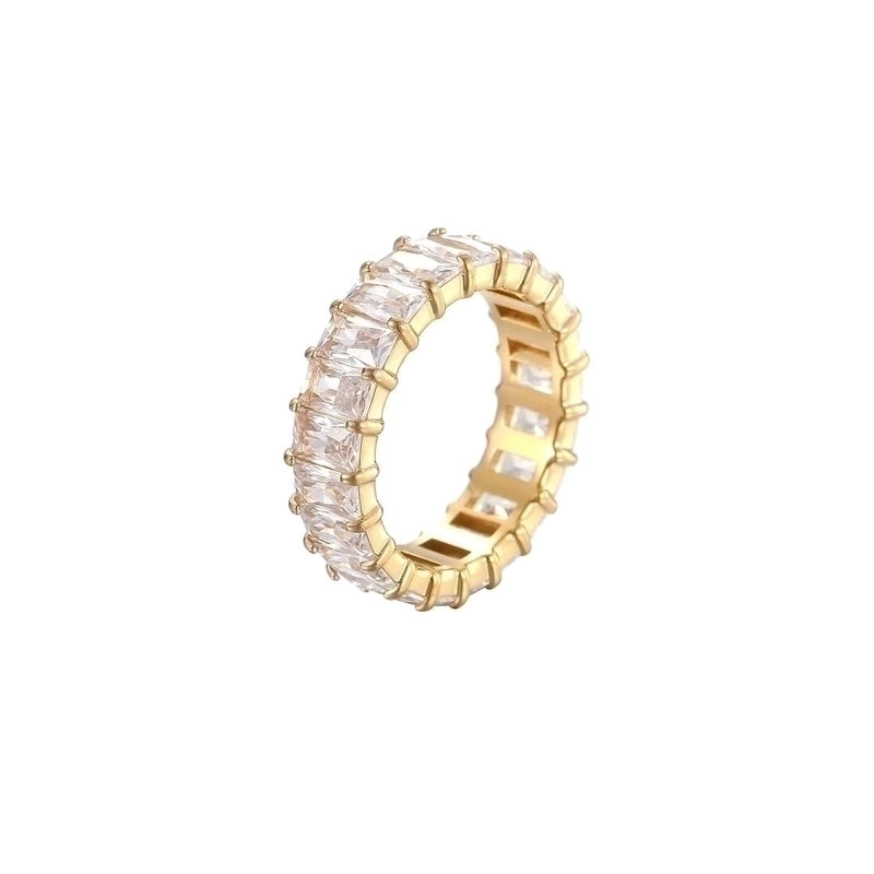 Fashion Round 304 Stainless Steel Zircon White Gold Plated Gold Plated Plating Rings