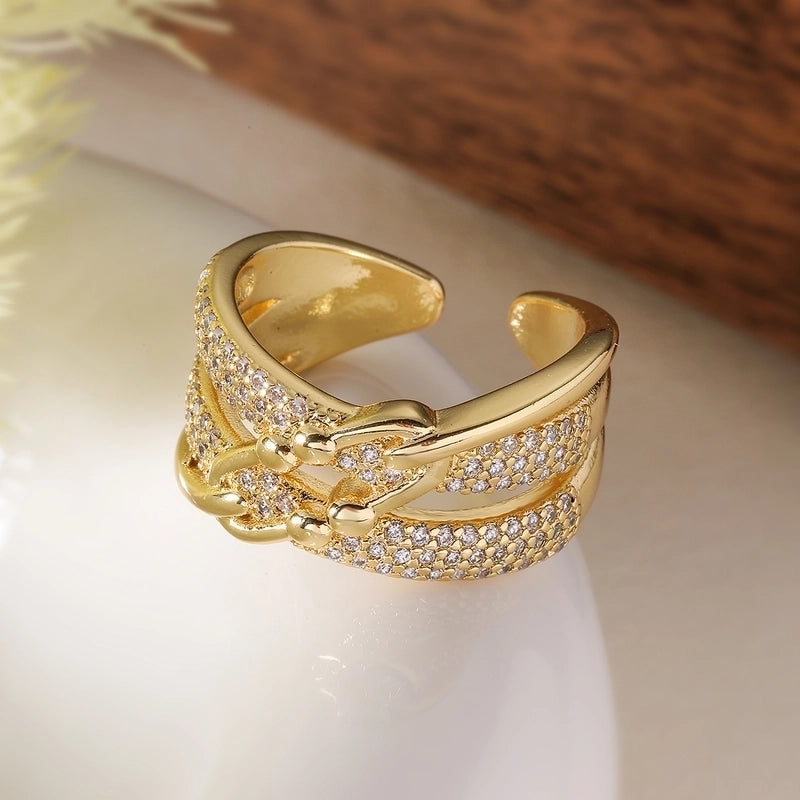 Copper Plating Inlay Geometric Zircon Open Rings