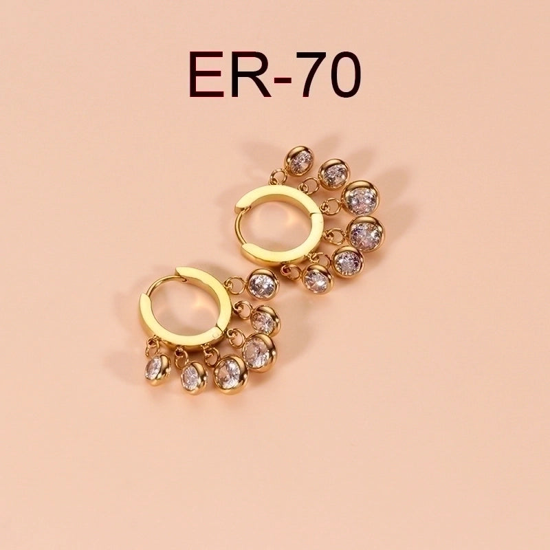 1 Pair Fashion Sector Heart Shape Tassel Gold Plated Inlay 304 Stainless Steel Zircon Stainless Steel Earrings