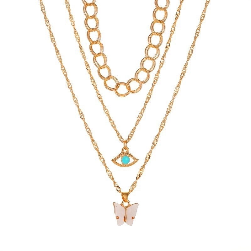 Casual Lady Star Moon Butterfly Alloy Metal Brass Plating Inlay Rhinestones Pearl Zircon 18k Gold Plated Gold Plated Silver Plated Layered Necklaces Long Necklace Necklace