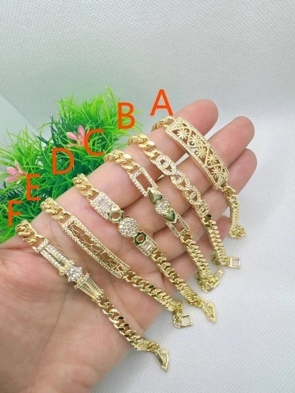 Hip-Hop Punk Geometric Flower Copper Zircon 18K Gold Plated Polishing Plating Bracelets