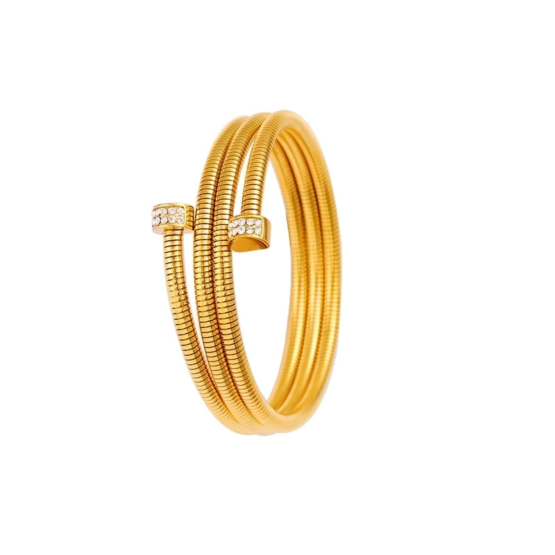 Casual Minimalist Commute Circle Round 304 Stainless Steel 18K Gold Plated Rhinestones Bangle In Bulk