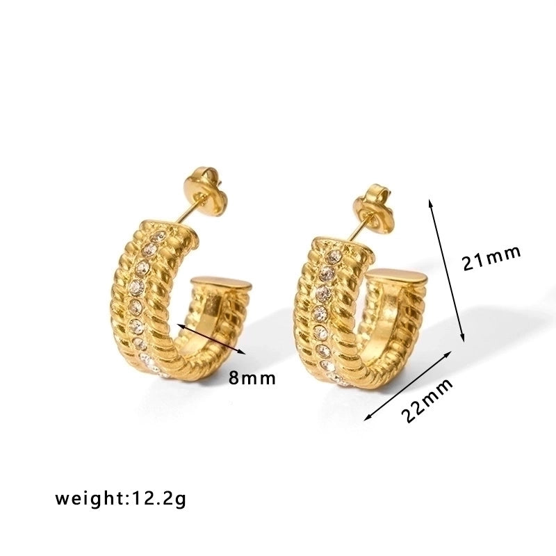 1 Pair Minimalist U Shape Plating Stainless Steel Artificial Pearls Rhinestones 18K Gold Plated Earrings
