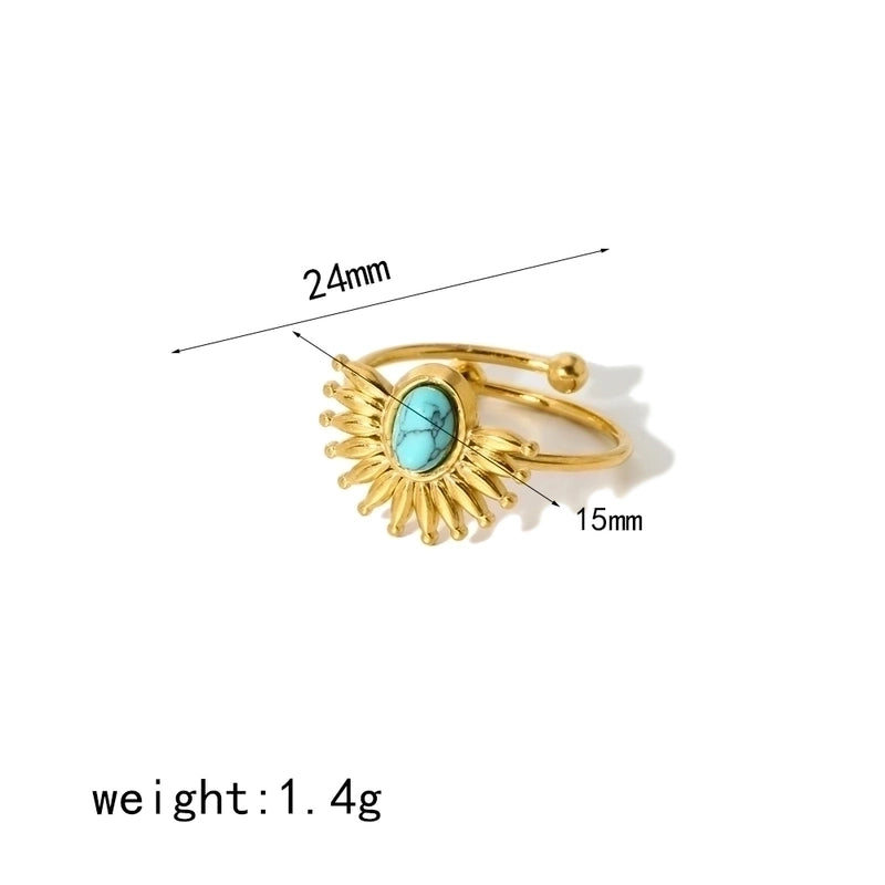 304 Stainless Steel 18K Gold Plated Casual Minimalist Polishing Plating Geometric Natural Stone Adjustable Ring