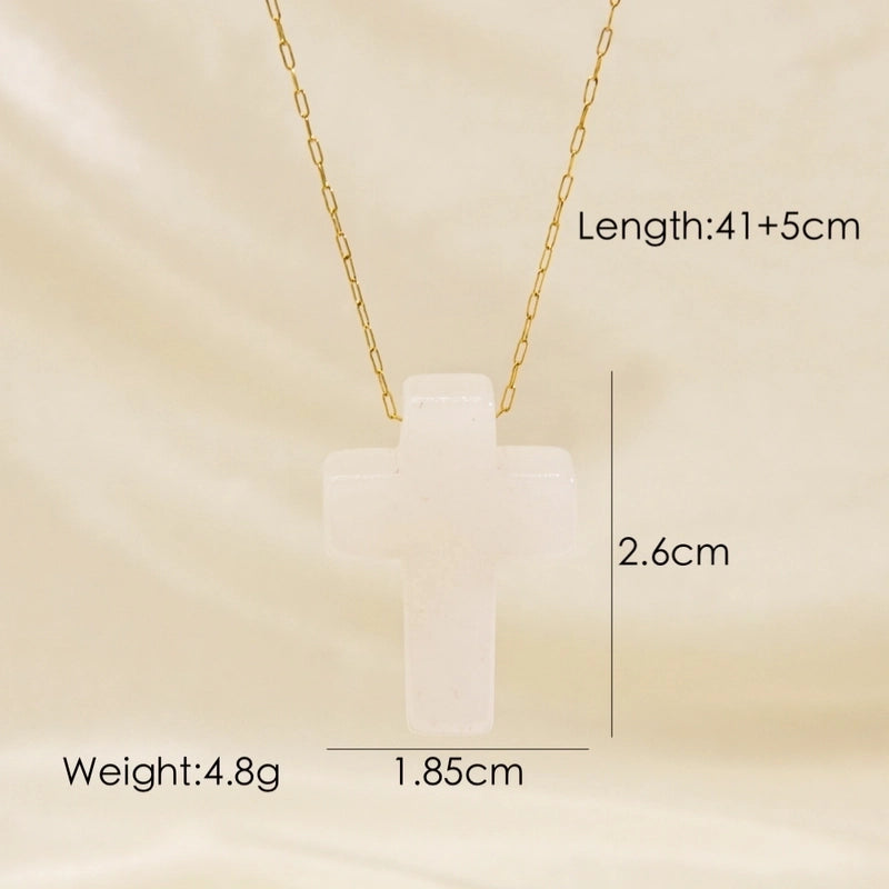 Minimalist Geometric Cross Natural Stone Titanium Steel Pendant Necklace In Bulk