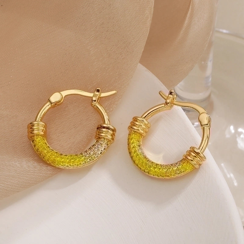 1 Pair Korean Style Geometric Plating Inlay Copper Zircon 18k Gold Plated Hoop Earrings