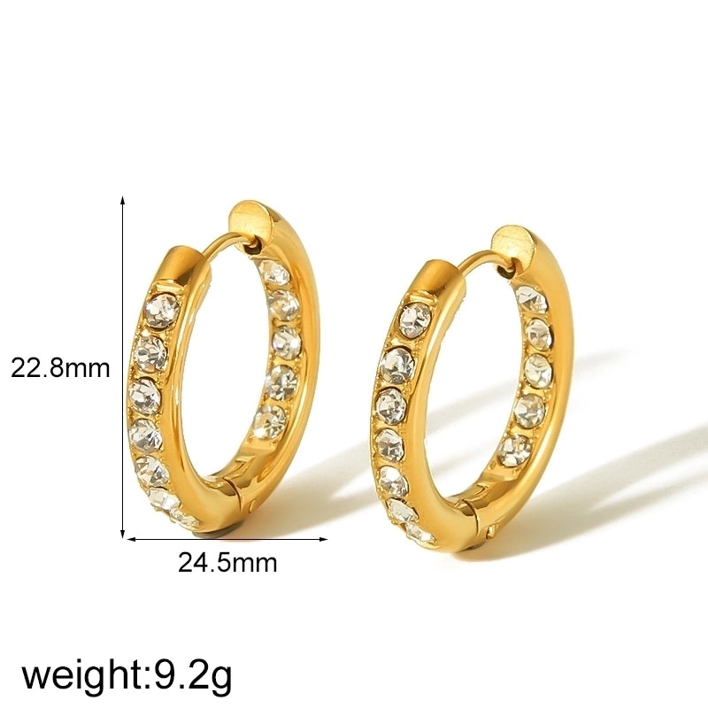 1 Pair IG Style Geometric Plating Inlay 304 Stainless Steel Zircon 18K Gold Plated Earrings