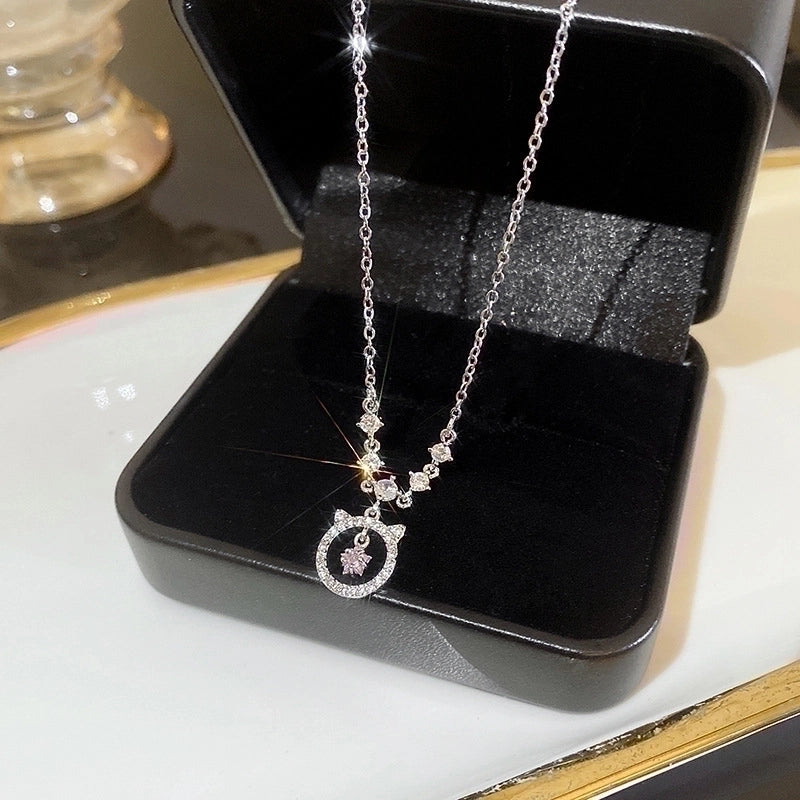 Minimalist Heart Shape Flower Bow Knot Titanium Steel Copper Plating Inlay Artificial Gemstones Pendant Necklace