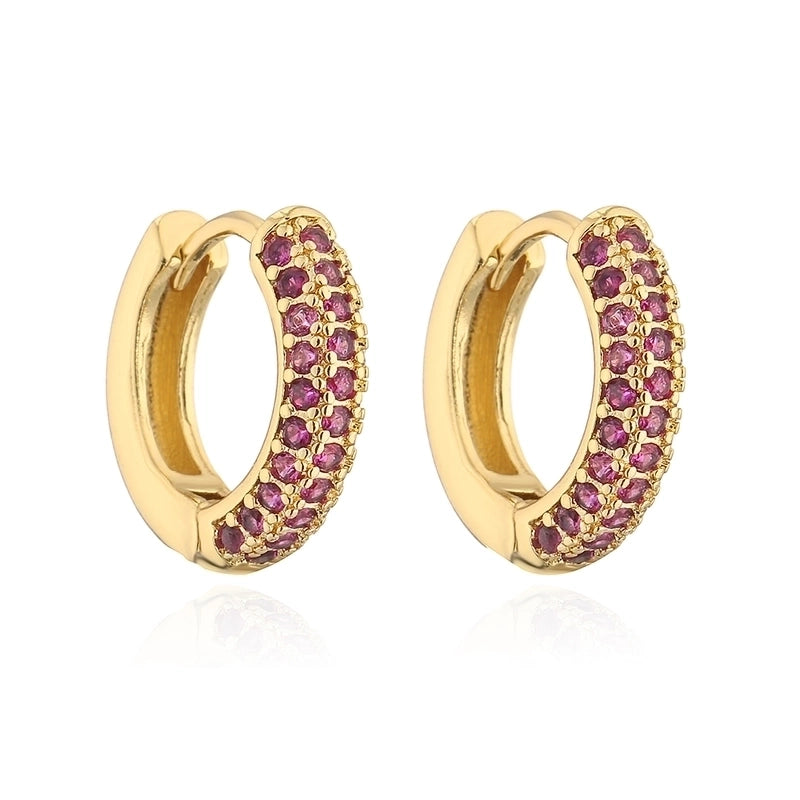 Fashion Round Copper Inlay Zircon Hoop Earrings 1 Pair
