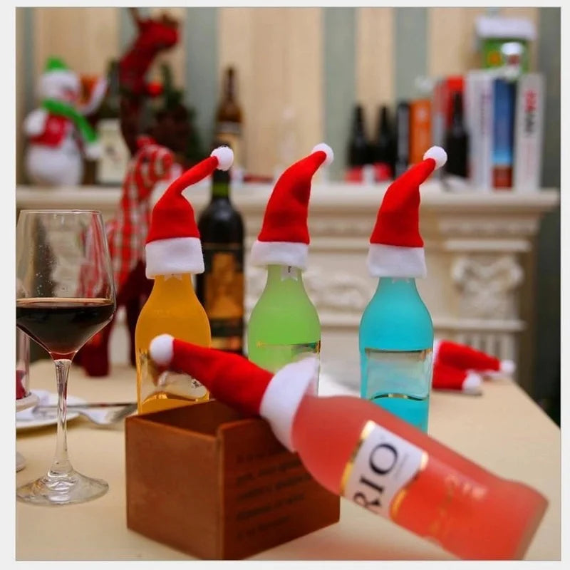 Christmas Decorations, Christmas Cap, Brushed Hat, Christmas Hat, Knife And Fork Set, Christmas Wine Bottle Decoration