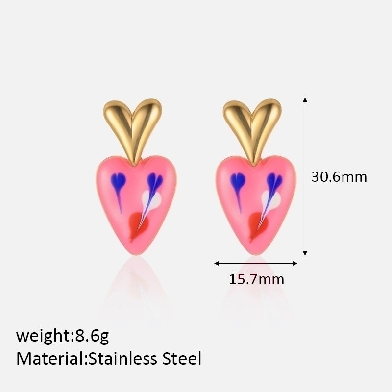 1 Pair Cute Sweet Heart Shape Plating 304 Stainless Steel Drop Earrings
