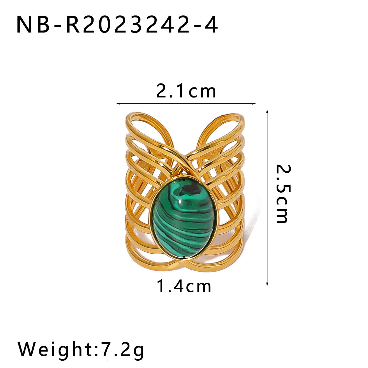 Open Ring IG Style Natural Stone Geometric Stainless Steel Electroplating Rings