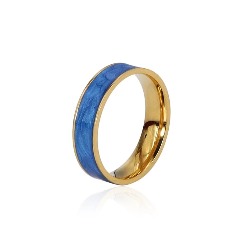 304 Stainless Steel 18K Gold Plated Romantic Sweet Commute Enamel Plating Solid Color Rings