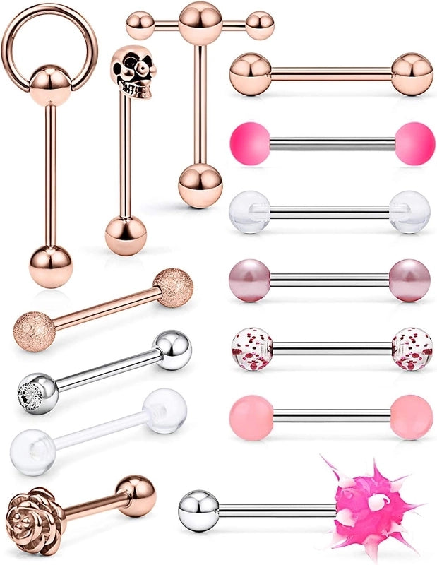 1 Set Tongue Rings Minimalist Classic Style Solid Color 304 Stainless Steel Plating Tongue Rings