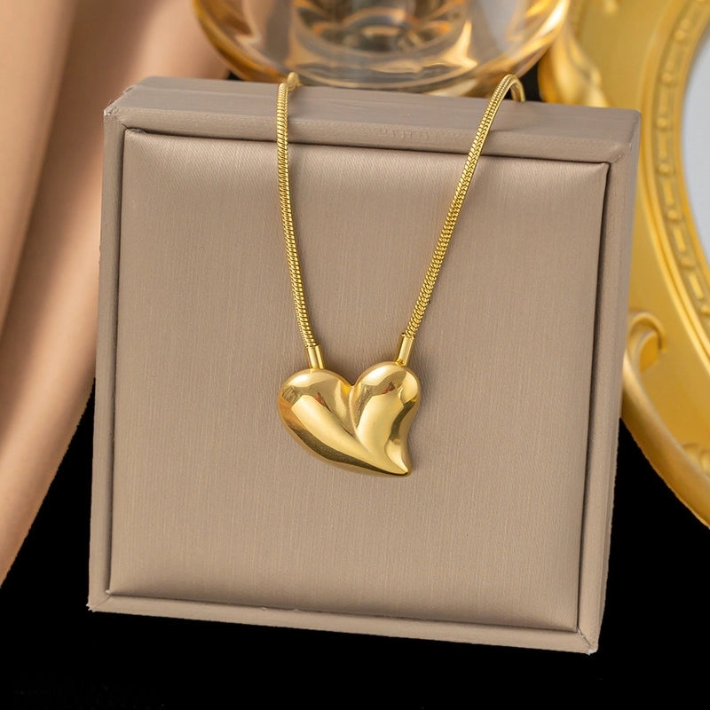 Casual Sweet Heart Shape Titanium Steel 18K Gold Plated Earrings Necklace