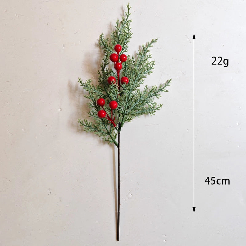 Simulation Pine Needle Red Fruit Single Christmas Green Plant Ornaments Indoor And Outdoor Flower Arrangement Decoration Artificial Pine Needle With Frost