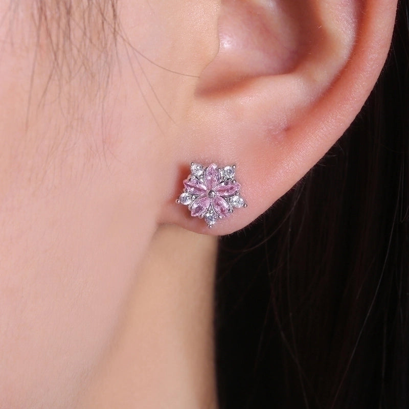 Simple Geometric Flower Shaped Inlaid Zircon Copper Earrings