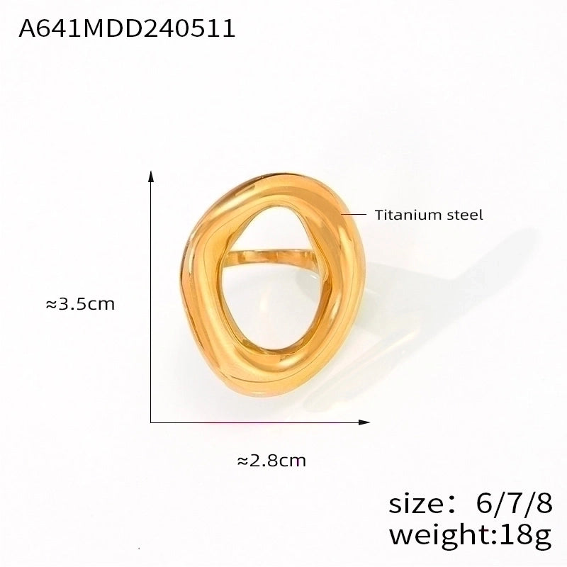 IG Style Minimalist Korean Style Oval 304 Stainless Steel 18K Gold Plated Hollow Out Rings