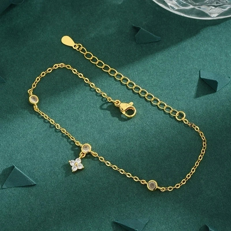 Copper 18K Gold Plated Inlay Four Leaf Clover Zircon Bracelets