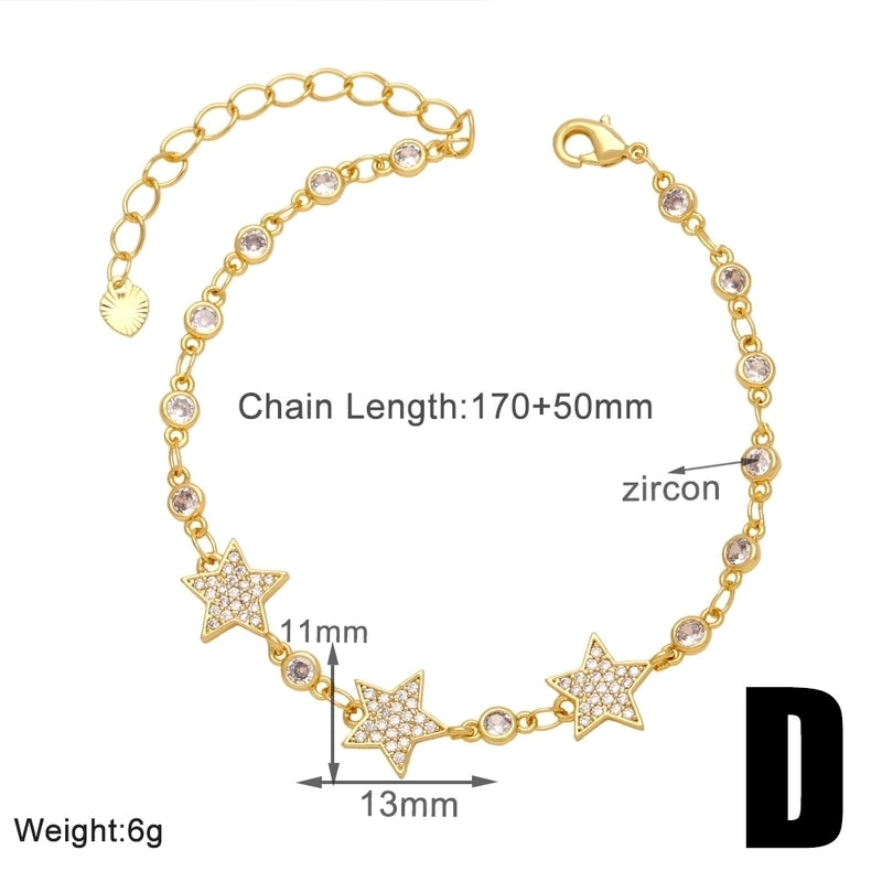 Minimalist Star Planet Copper Inlay Zircon 18k Gold Plated Bracelets