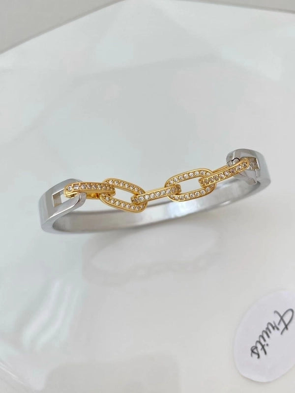 5 Pieces Vintage Style Geometric Copper Zircon Mixed Metal Plating Bangle