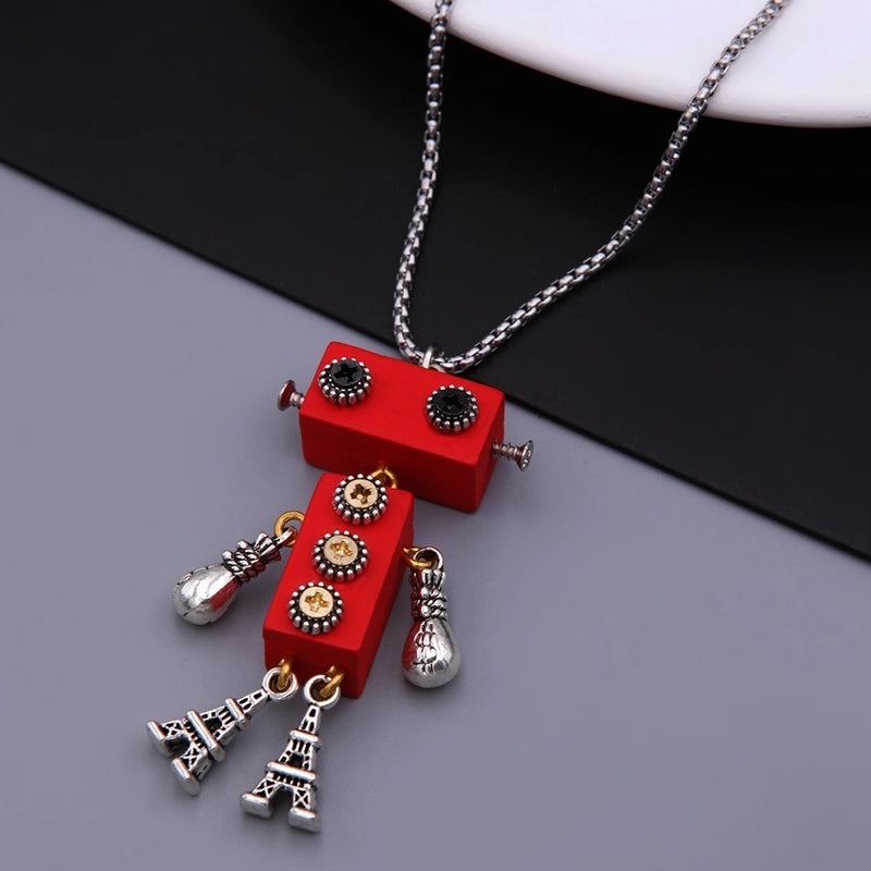 Modern Style Cool Style Robot 304 Stainless Steel Alloy Wood 18K Gold Plated Pendant Necklace