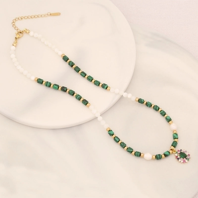 Vacation Bohemian Devil'S Eye Heart Shape Artificial Pearl Natural Stone Copper 18K Gold Plated Zircon Pendant Necklace In Bulk