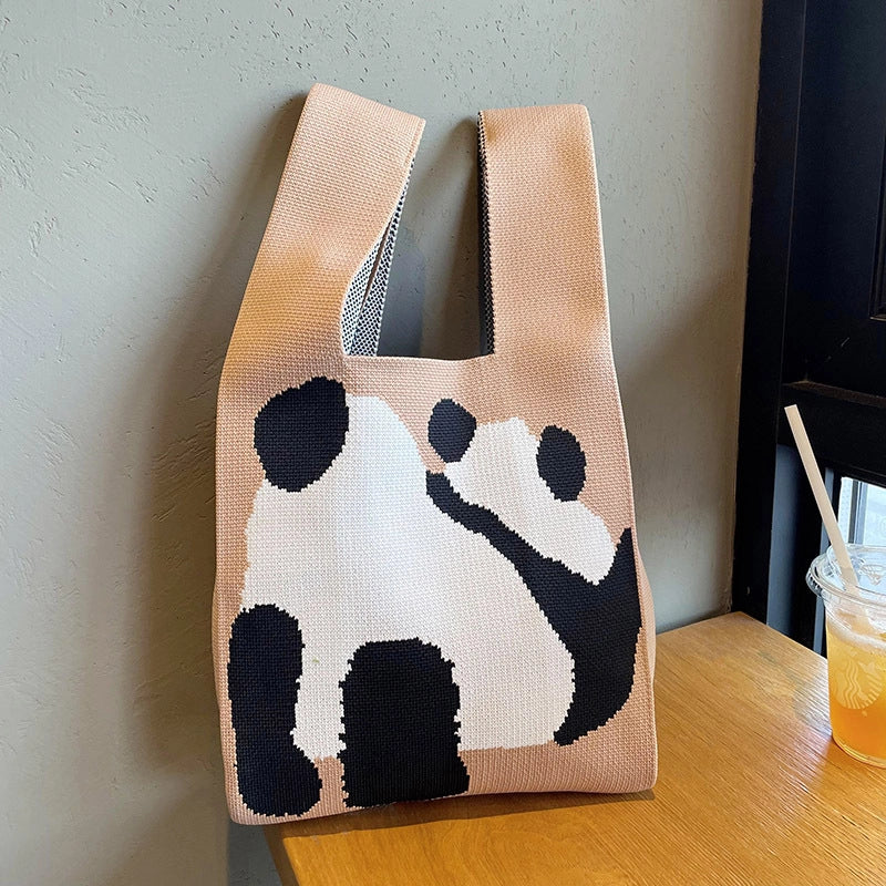 Vest Bag Vest Bag Cute Panda Large Knitted Shoulder Handbag Hand Bag Commuter Large Capacity Wrist Bag