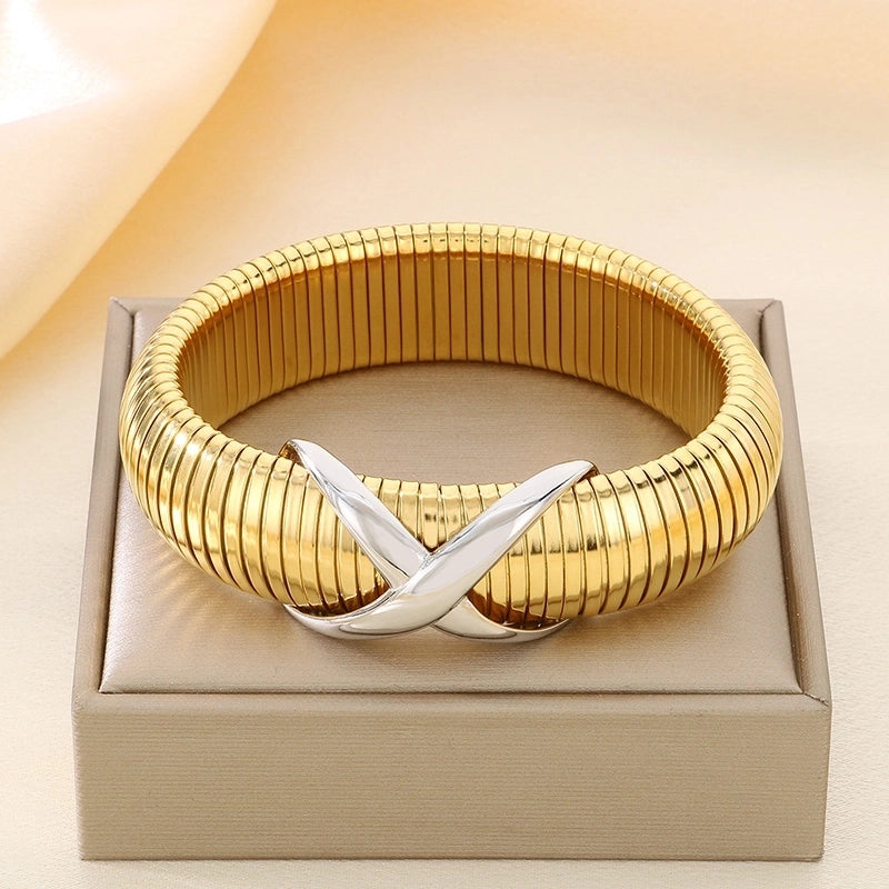 Vintage Style Geometric 304 Stainless Steel 18K Gold Plated Bangle In Bulk