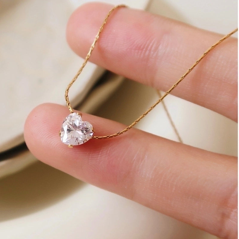 Minimalist Round Titanium Steel Rhinestones 18K Gold Plated Inlay Necklace