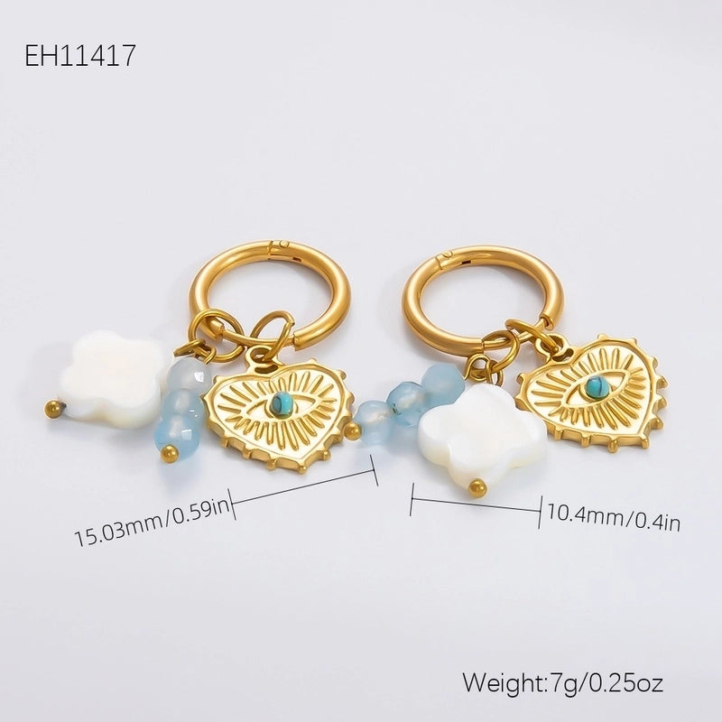1 Pair Minimalist Sun Hippocampus Solid Color Pearl Inlay 304 Stainless Steel Turquoise Zircon Drop Earrings Earrings