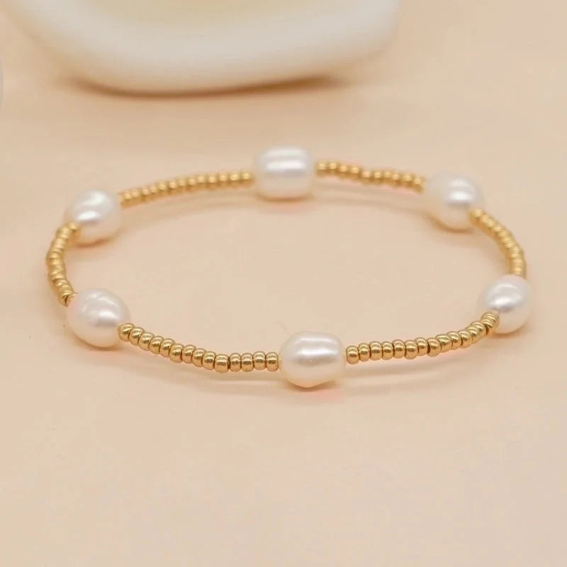 Minimalist Round Beaded Freshwater Pearl Handmade Bracelets