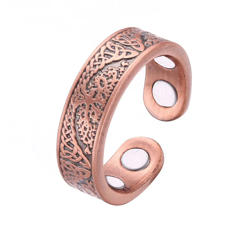 Jufuyuan Factory Retro 99.9 Pure Copper Ring Life Tree Strong Magnetic Energy Red Copper Ring Men's