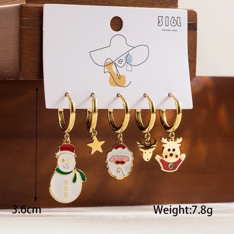 1 Set Christmas Cute Classic Style Christmas Tree Santa Claus Snowman Enamel Plating Stainless Steel Drop Earrings