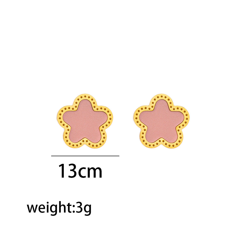 Fashion Flower Titanium Steel 18K Gold Plated Stud Earrings