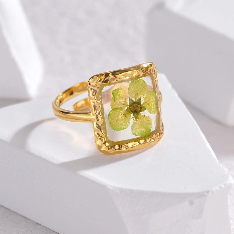 Minimalist Classic Style Flower 304 Stainless Steel Plating Open Rings