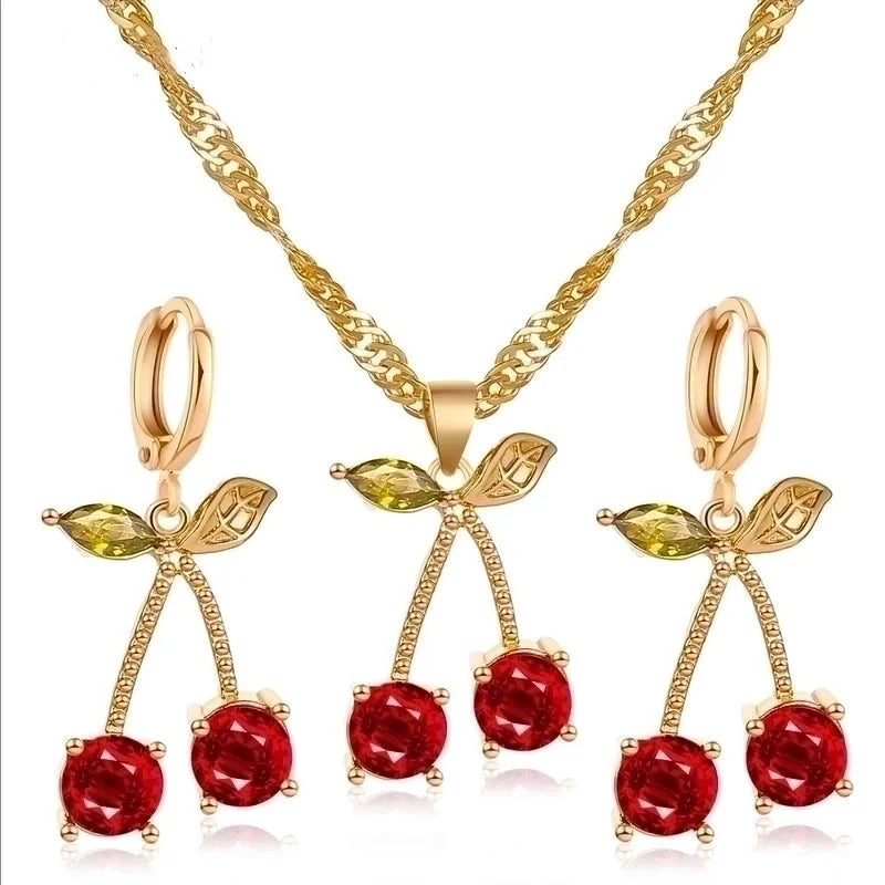 Glass Copper Cherry Artificial Gemstones Bridal Jewelry Sets