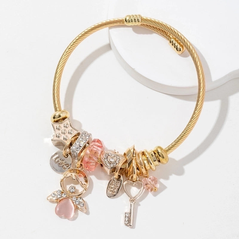 Elegant Lady Angel 304 Stainless Steel Alloy Artificial Crystal Bangle In Bulk