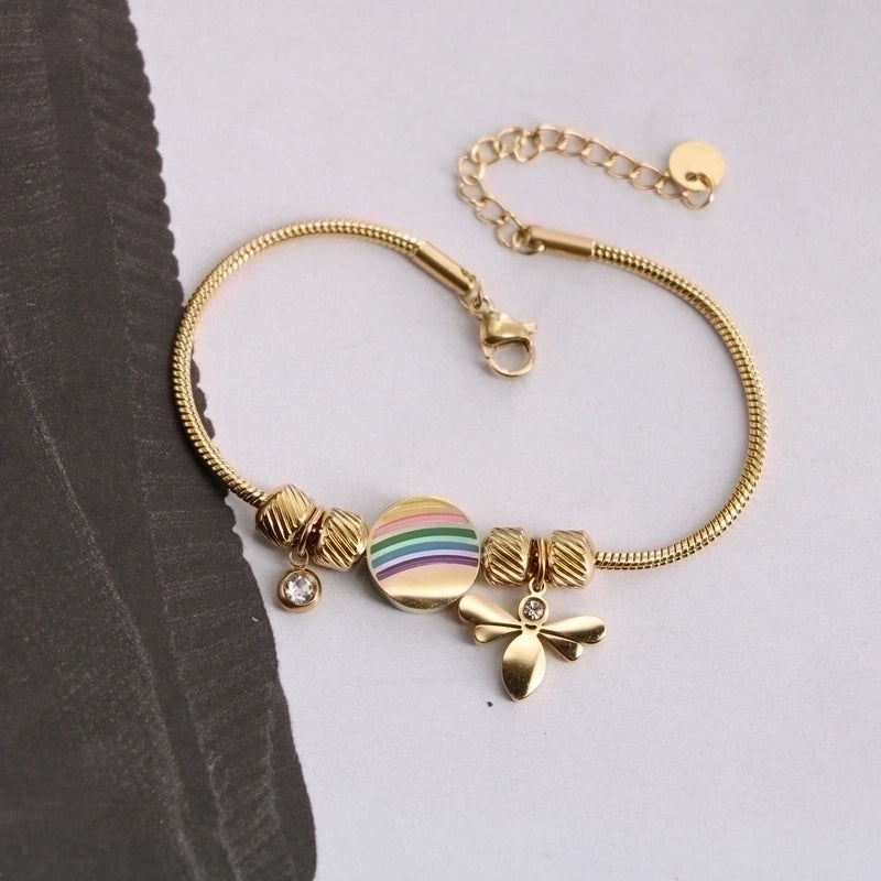 Original Design Devil\'S Eye Insect Waves Titanium Steel 18K Gold Plated Artificial Gemstones Bracelets In Bulk