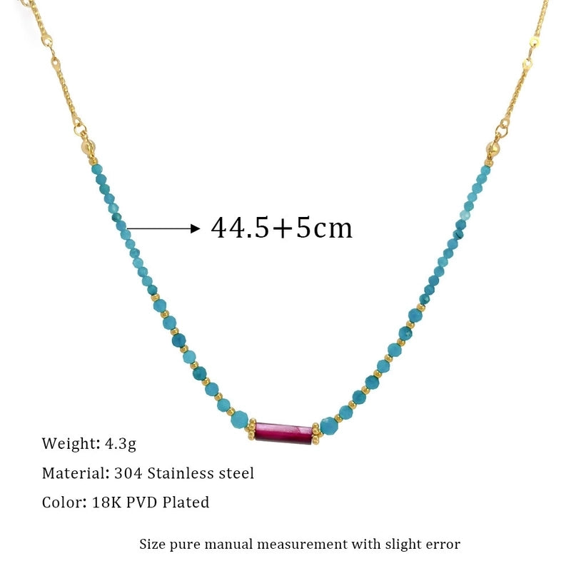 Elegant Geometric 304 Stainless Steel Natural Stone Beaded Chain Cable Chain Pendant Necklace In Bulk