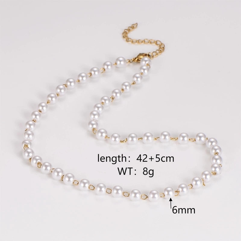 Casual Minimalist Classic Style Round 304 Stainless Steel Artificial Pearl Necklace