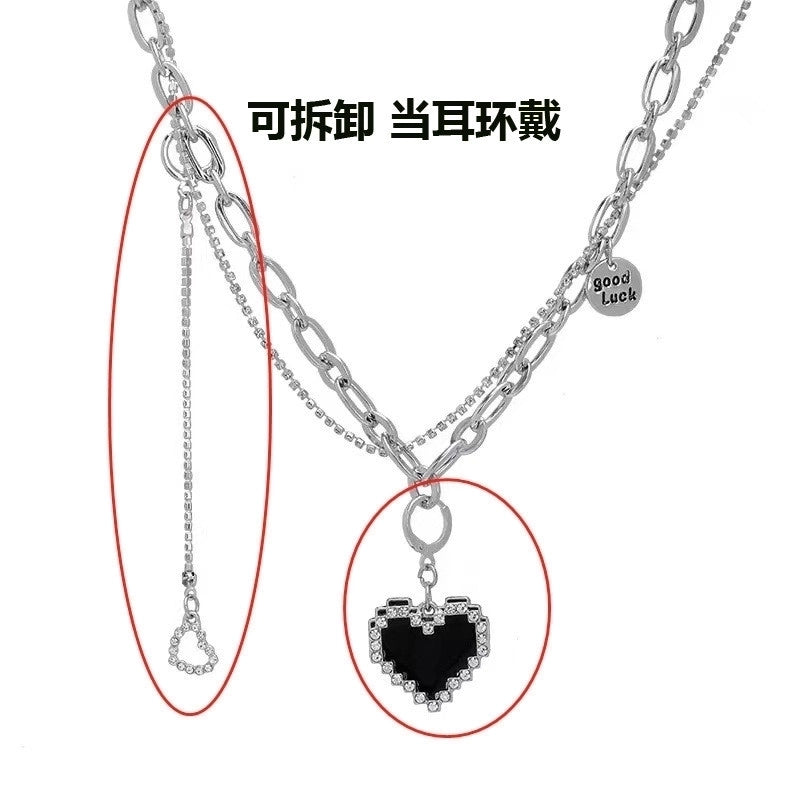 Fashion Heart Shape Stainless Steel Alloy Artificial Pearls Zircon Inlay Pendant Necklace