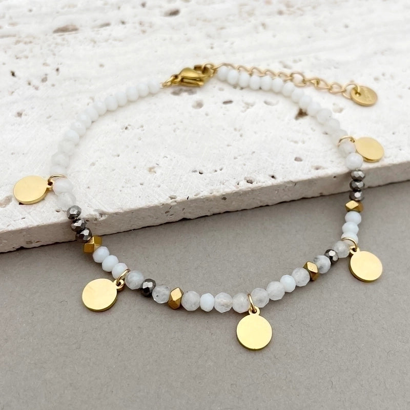 IG Style Casual Round 304 Stainless Steel Natural Stone Labradorite Gold Plated Bracelets In Bulk