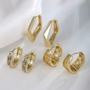 1 Pair Minimalist Commute Geometric Plating Inlay Copper Artificial Gemstones 14K Gold Plated Hoop Earrings